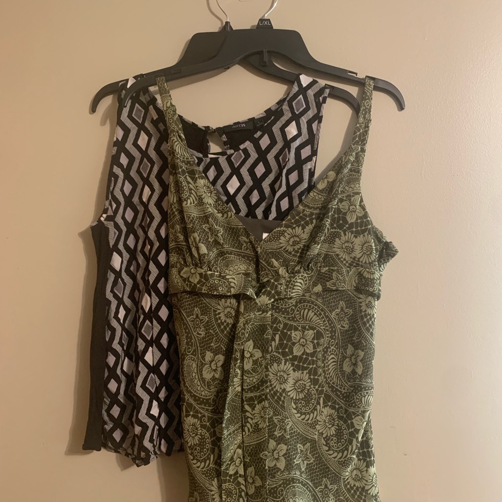 Bundle of 2 Sz Kg Apt 9 camisole tops. Olive green floral & black geometric.